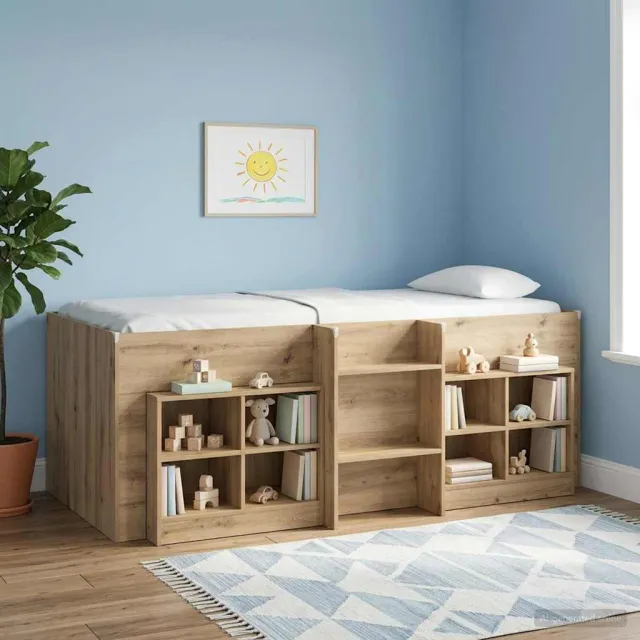 vidaXL Kinder Hoogslaper Artisanaal eiken 75 x 190 cm Bewerkt hout Bruin