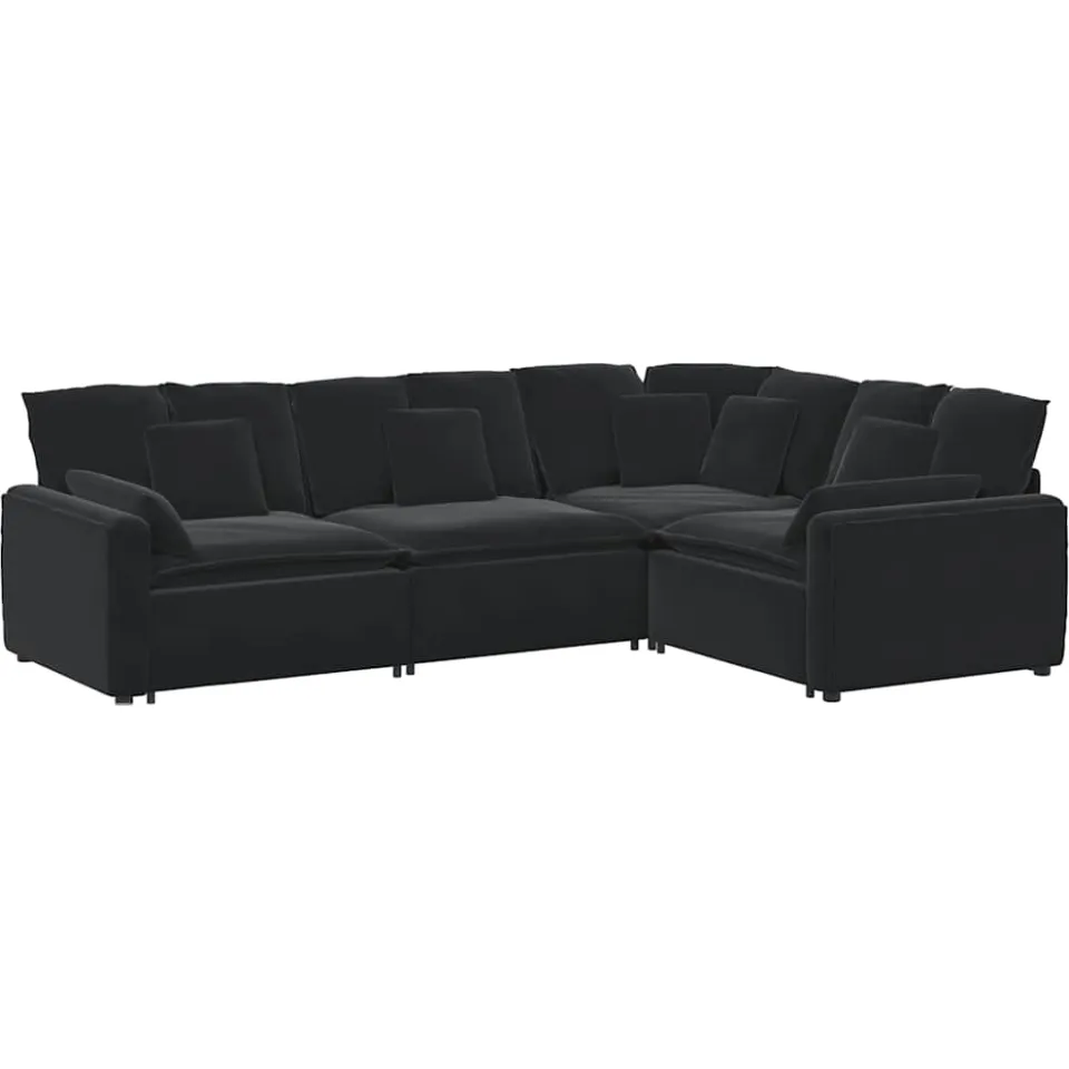 vidaXL Modulaire bank met kussens fluweel zwart, foto 4