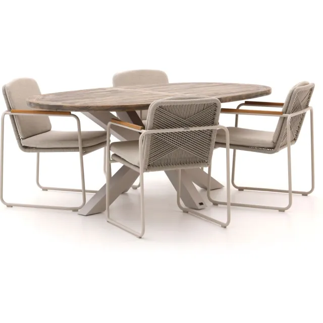 Manifesto Furniture Bellagio Sordio/ROUGH-Y Ellips 200cm dining tuinset 5-delig stapelbaar bruin, foto 2