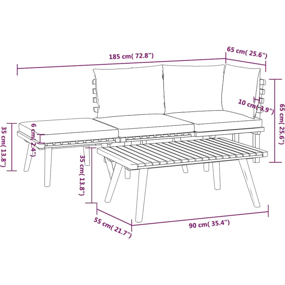 vidaXL 4-delige Loungeset met kussens massief acaciahout bruin, foto 4