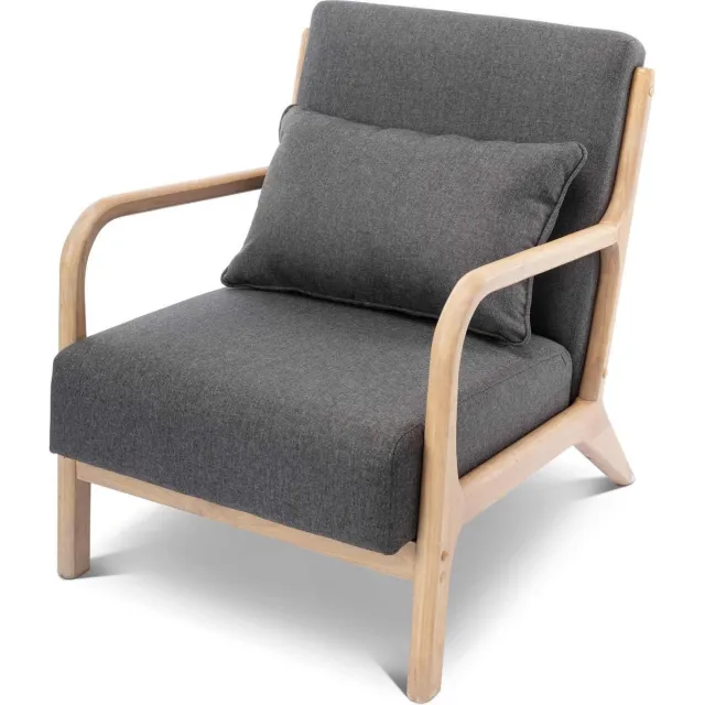 sweeek Scandinavische fauteuil van hout en stof - lorens Donkergrijs