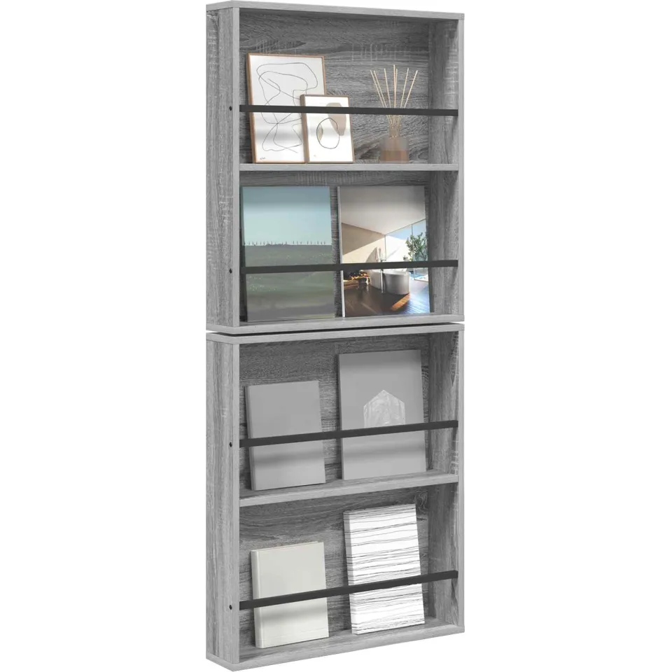 vidaXL Tijdschrift Rek 2 st Grijs Sonoma 60 x 12 x 70 cm Bewerkt hout