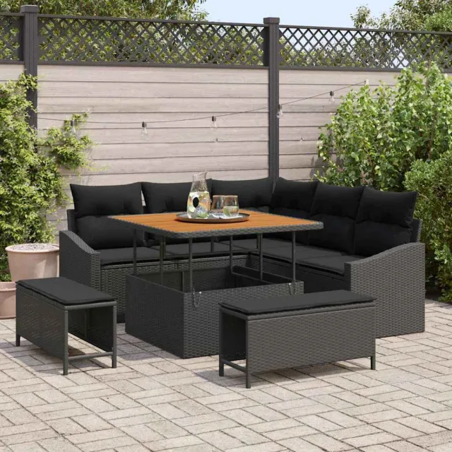 vidaXL Tuinbankenset 8 st Zwart poly rattan, foto 2