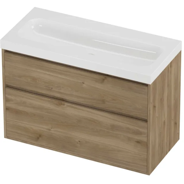 Proline Haga Badmeubelset Polystone Mezza 100x46x73 cm Glans Wit Cider Oak Eiken