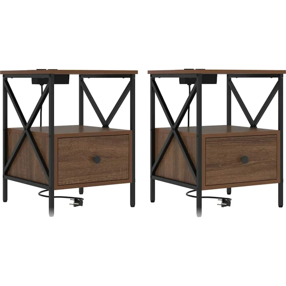 vidaXL Nachtkastje 2 st Bruin Eiken 41,5 x 40,5 x 55 cm Bewerkt hout, foto 3