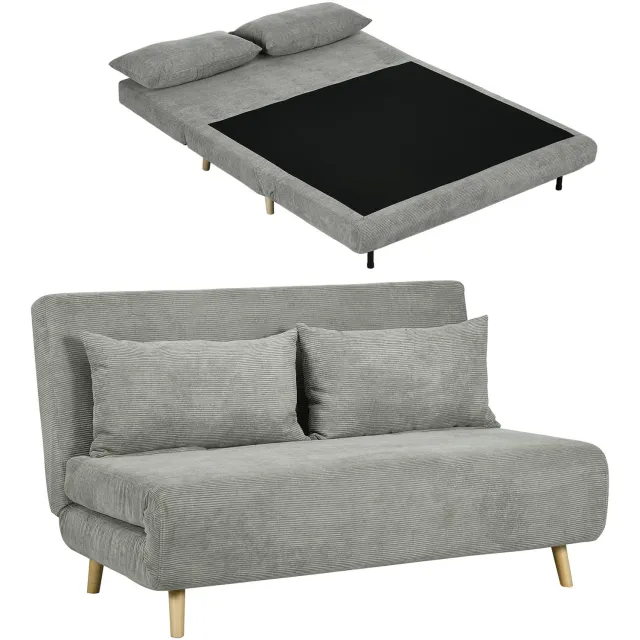 Lunpog Slaapbank - logeerbed - 3 standen verstelbare rugleuning - linnenlook - tot 120 kg - 141 x 90 x 81 cm - grijs