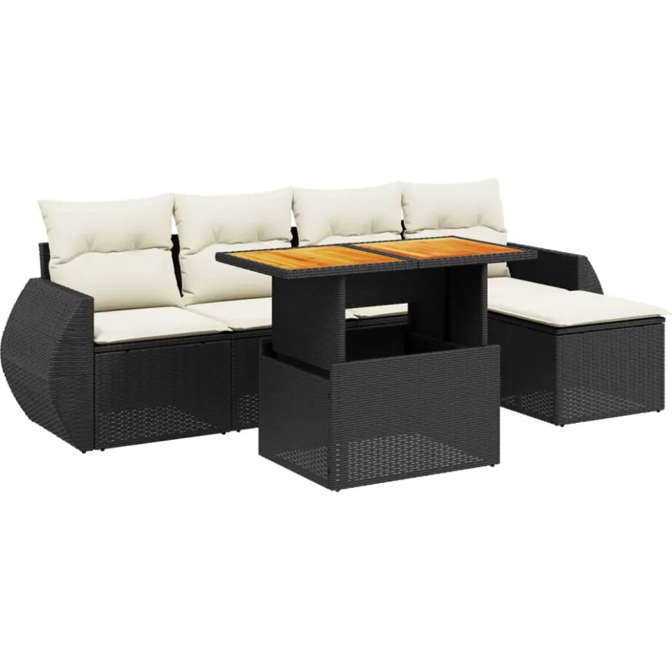 vidaXL 6-delige Loungeset met kussens poly rattan zwart