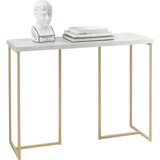 MARA Consoletafel - Bijzettafel - Marmereffect - Marmerlook - Haltafel - Ijzeren Frame - Goud - 100 x 36 x 75 cm Wit