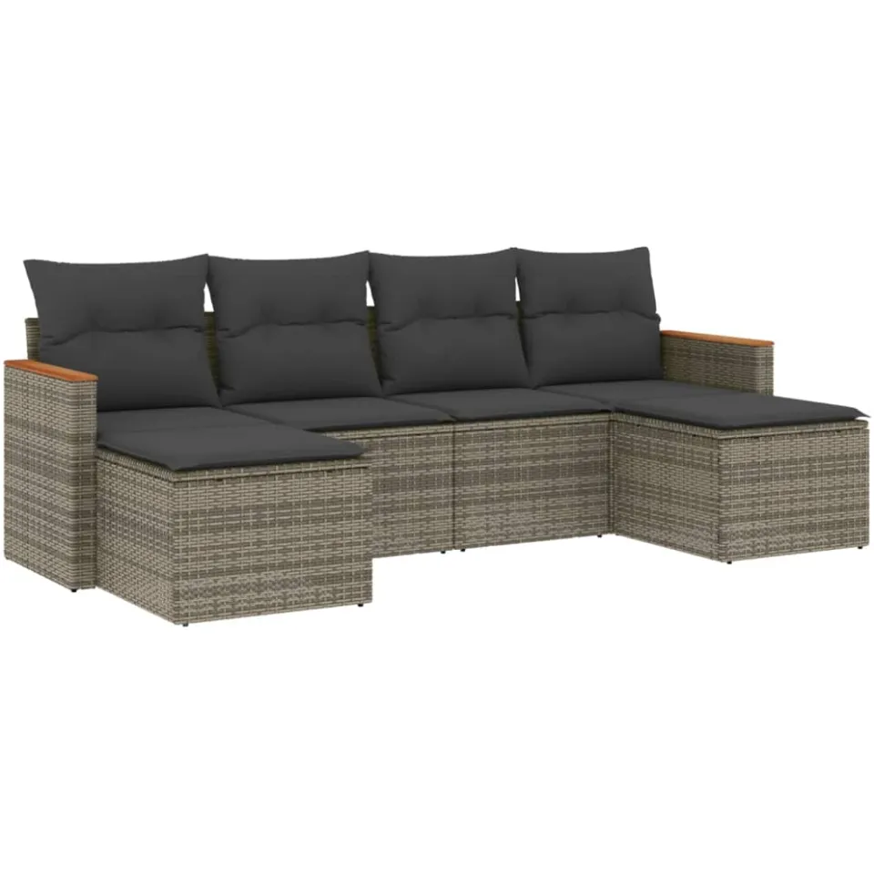 vidaXL 6-delige Loungeset met kussens poly rattan grijs, foto 3