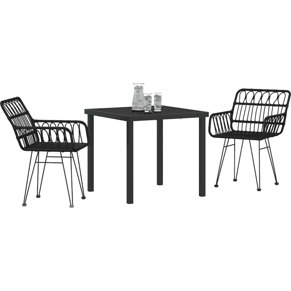 vidaXL Tuin eettafelset 3 st Zwart Gepoedercoat staal