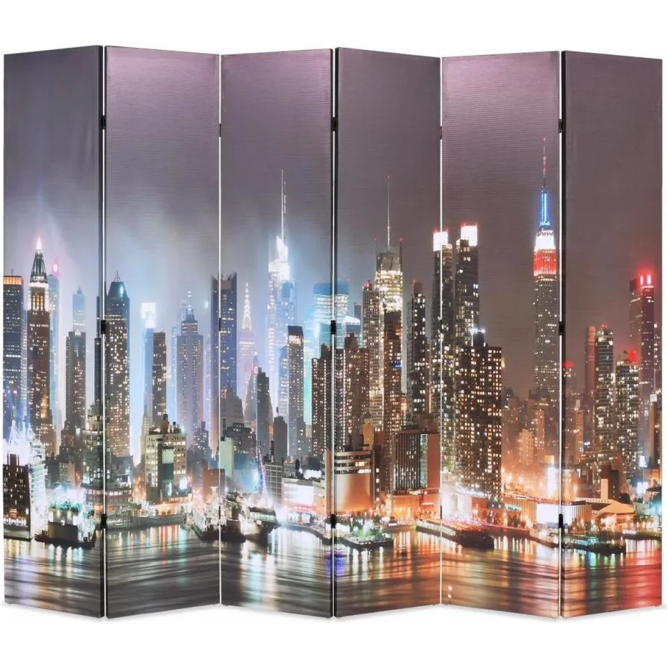 vidaXL Kamerscherm inklapbaar New York bij nacht 228x170 cm Meerkleurig