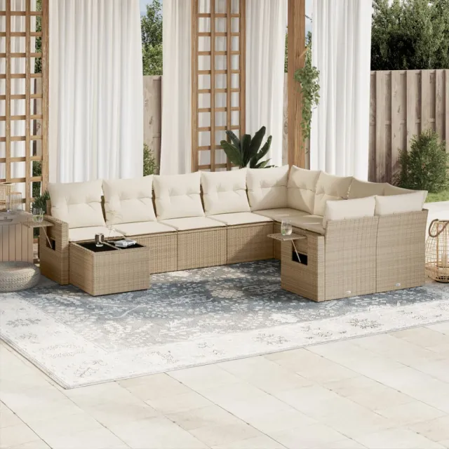 vidaXL 10-delige Loungeset met kussens poly rattan beige, foto 2