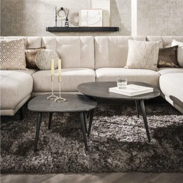 Meubelplaats Salontafel Marquina set van 2 organisch - marmerlook Naturel