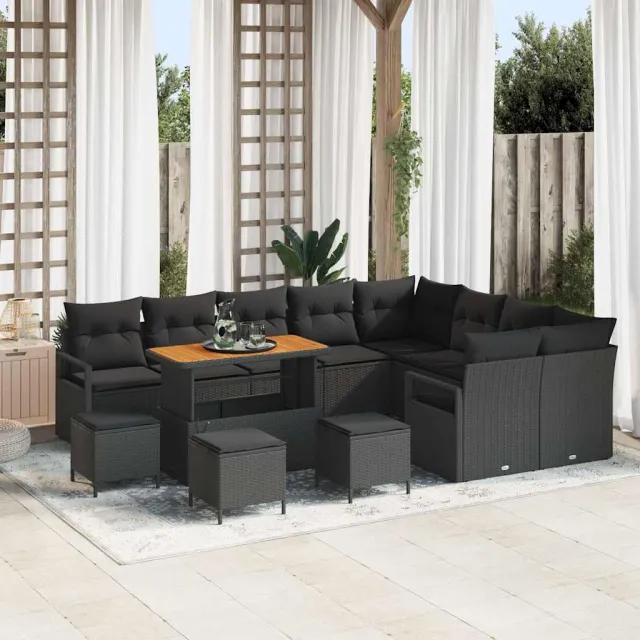 vidaXL Tuinbankenset 13 st Zwart poly rattan