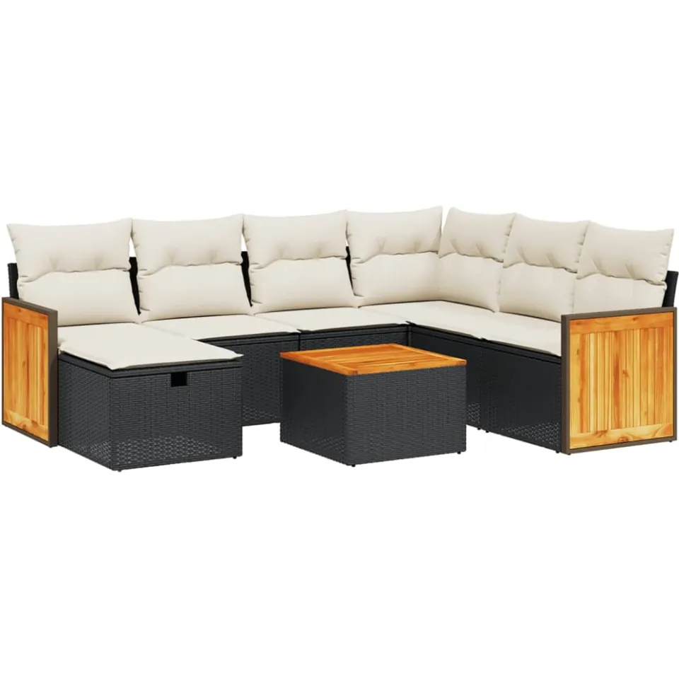 vidaXL 8-delige Loungeset met kussens poly rattan zwart