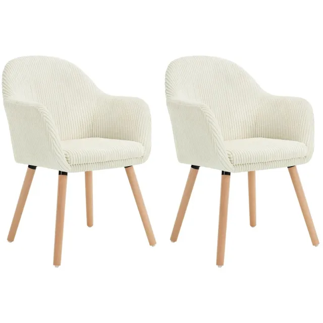 Klarven Eetkamerstoel armleuningen Corduroy Beige - Eetkamerstoelen - Eetkamerstoelen Set Van 2 - Eetkamerstoel Met Armleuning - Dining Chair - Stabiel Frame, Comfortabele Zit, Ergonomische Rugleuning - B55,5xh83,5xd56,5cm