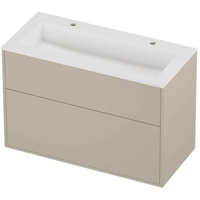 Proline Aristo Badmeubelset Polystone Elegant 2 Gaten 100x46x67 cm Mat White Soft Linen Beige