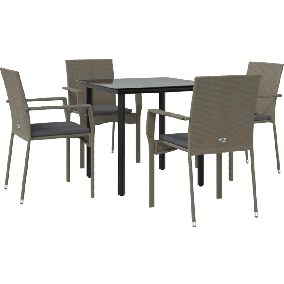 vidaXL 5-delige Tuinset met kussens poly rattan zwart en grijs