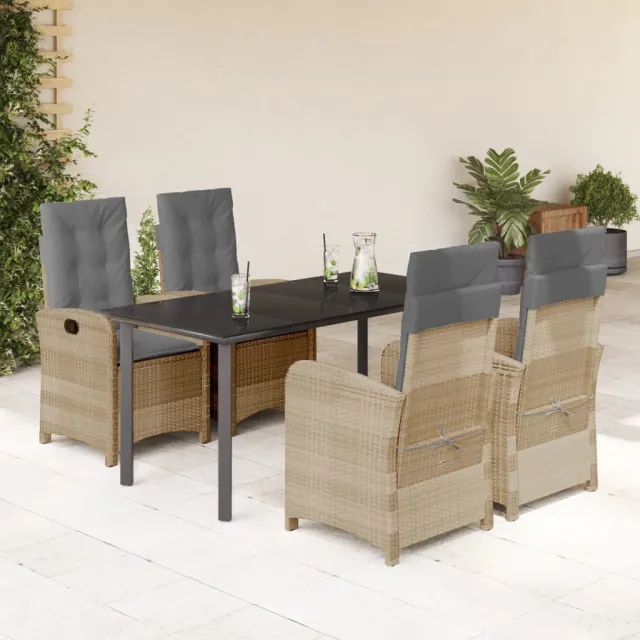vidaXL 5-delige Tuinset met kussens poly rattan gemengd beige, foto 2