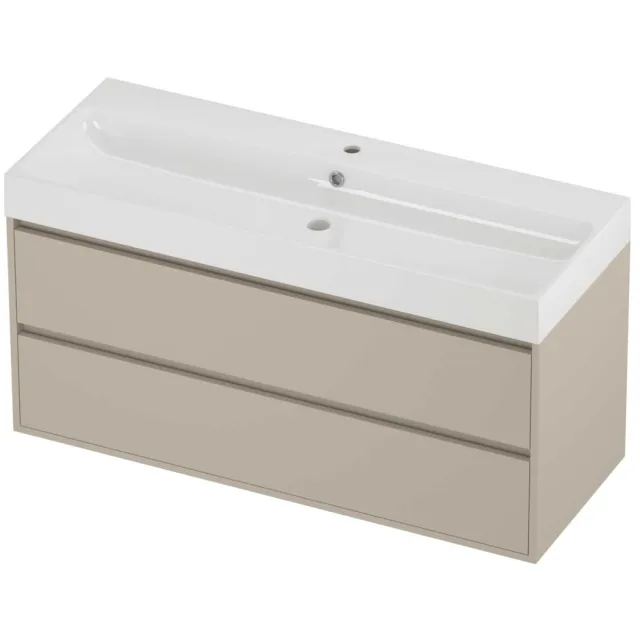 Proline Podium Badmeubelset Polystone Loft 1 Kraangat Greeploos 120x46x62 cm Glans Wit Soft Linen Beige