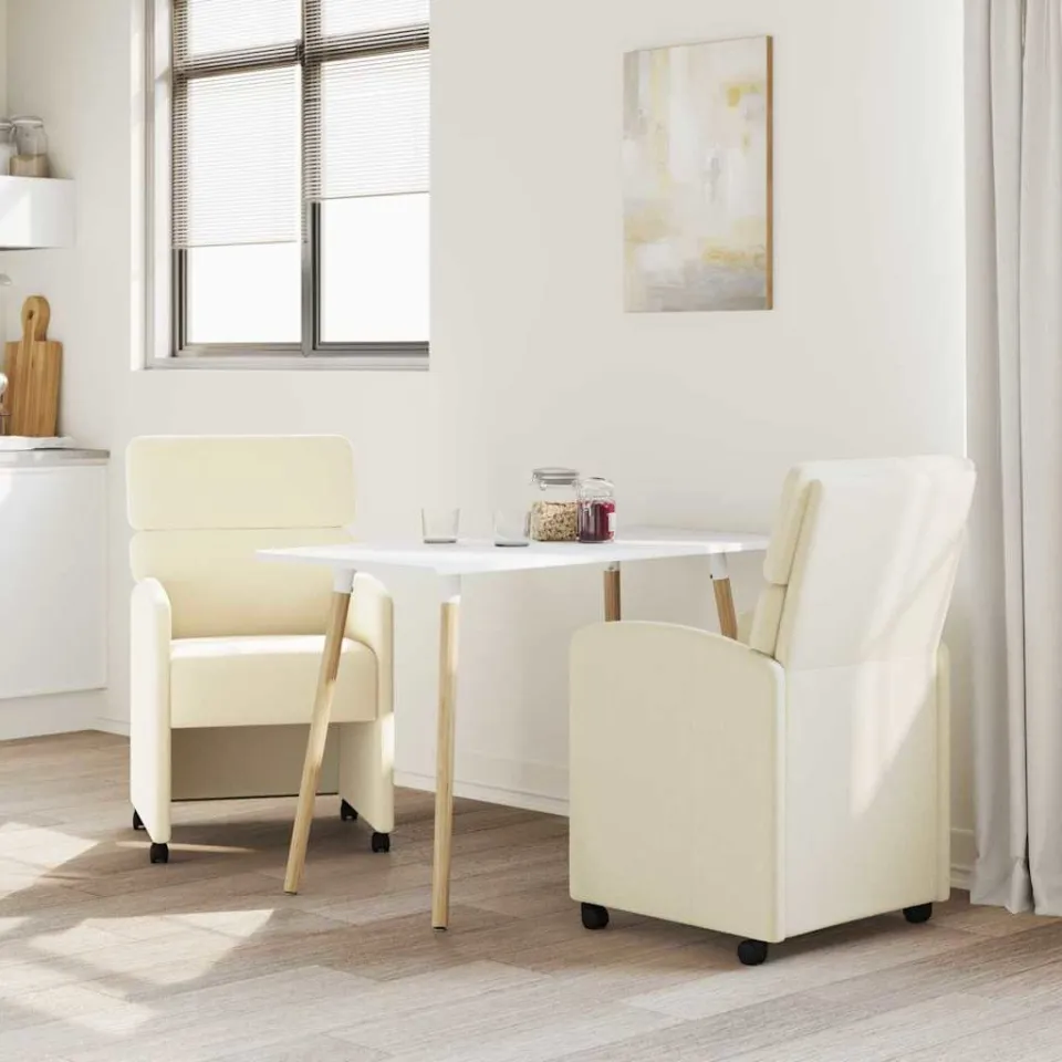 vidaXL Eetkamerstoelen met Wieltjes 2 st Kunstleer Crème, foto 3