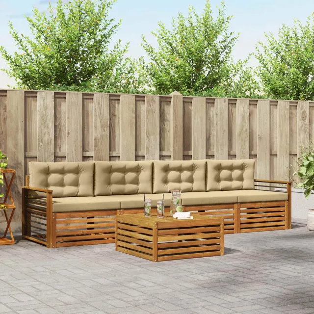 vidaXL Buiten bankenset 5 st 4-zits Natuurlijk en Beige