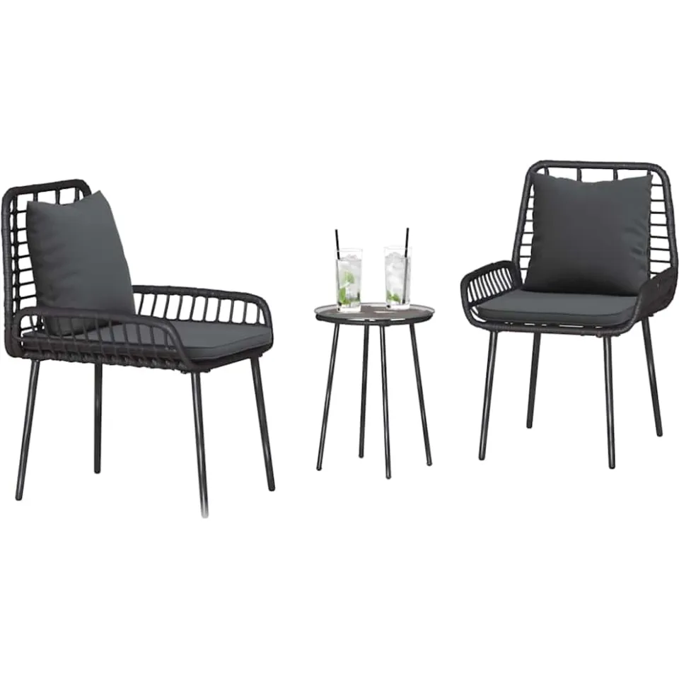 vidaXL Tuin eettafelset 3 st Zwart en Anthraciet poly rattan