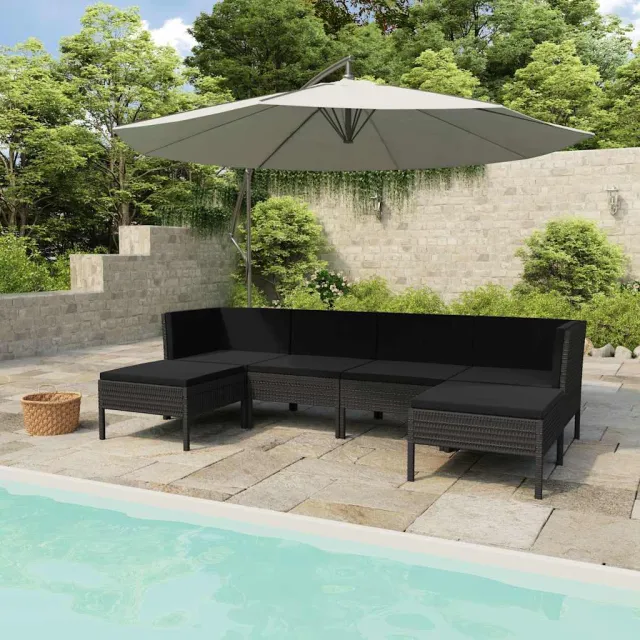 vidaXL 6-delige Loungeset met kussens poly rattan zwart, foto 2