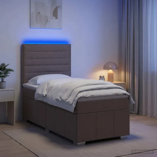 vidaXL LED Boxspring Bed met Matras Taupe 100 x 200 cm Stof