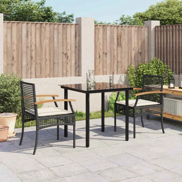 vidaXL 3-delige Tuinset met kussens poly rattan zwart, foto 2