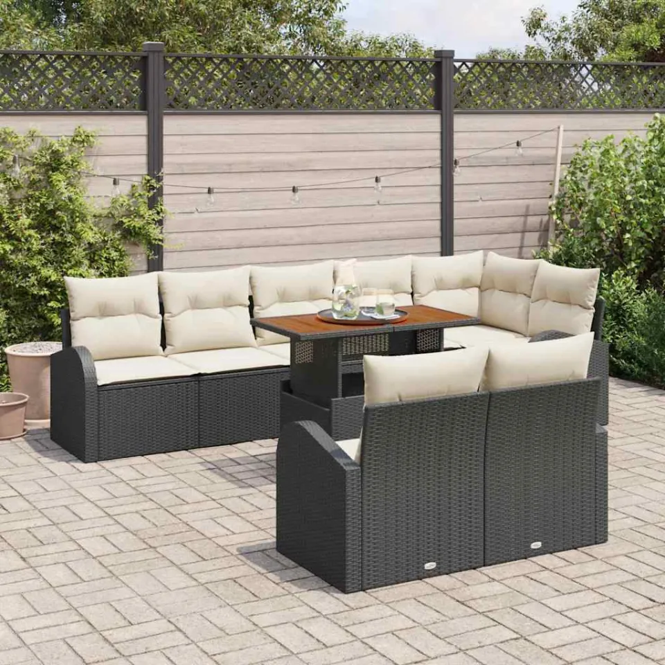 vidaXL Tuin Sofa Set 9 st Zwart Poly riet, foto 3