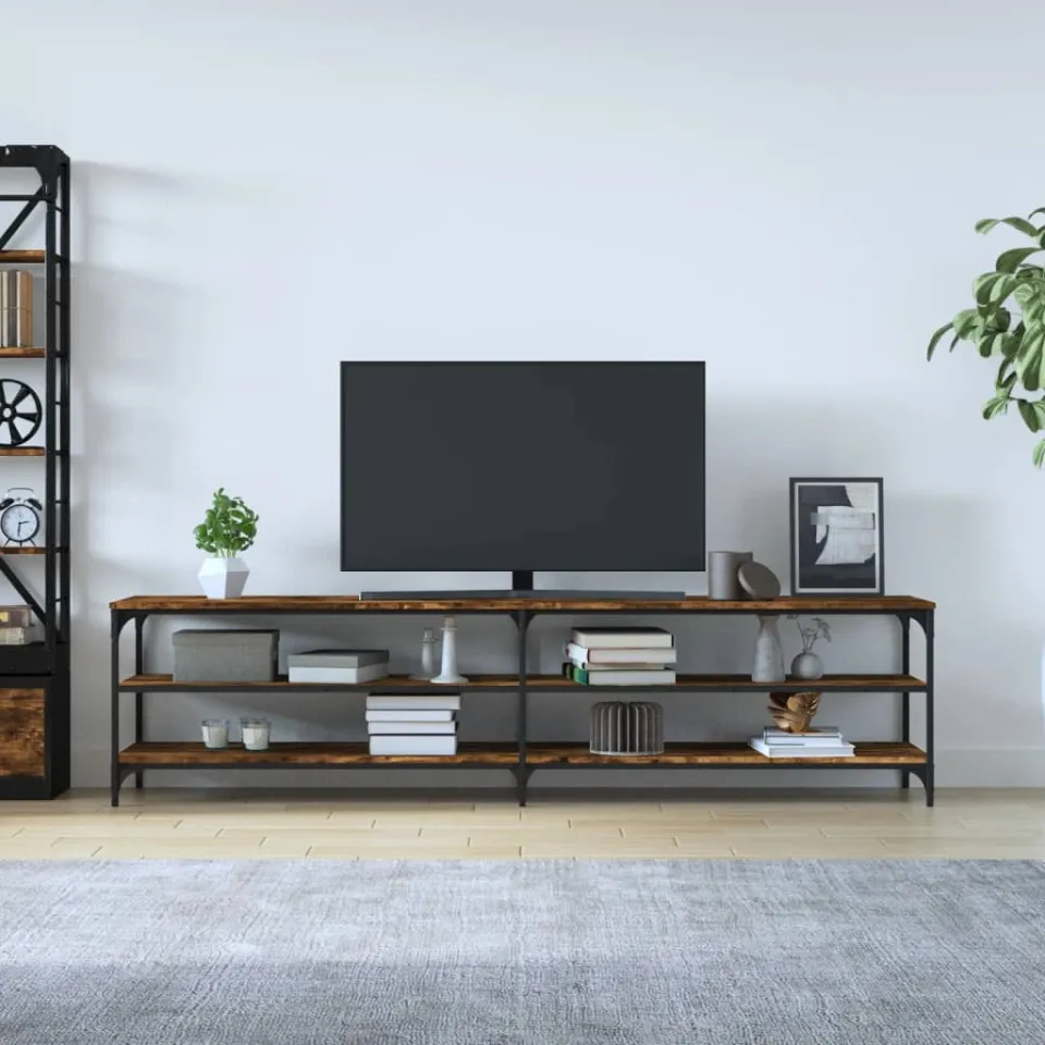 vidaXL Tv-meubel 200x30x50 cm bewerkt hout metaal gerookt eikenkleurig, foto 3