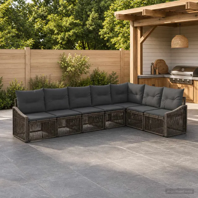 vidaXL Tuinbankenset 7 st 7-zits Grijs poly rattan, foto 2