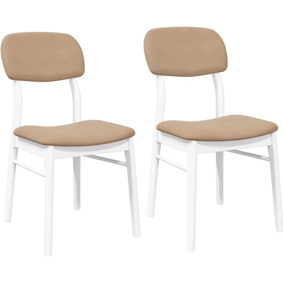 vidaXL Eetkamerstoelen met kussens 2 st massief hout rubber wit