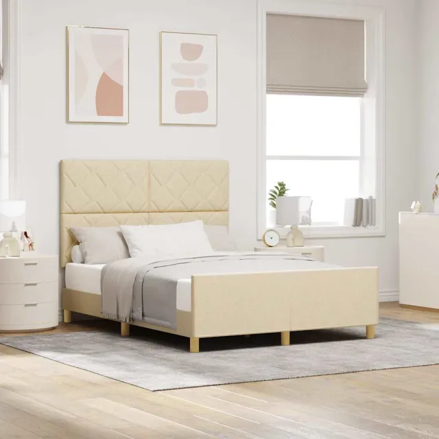 vidaXL Bedframe met hoofdeinde Crème 140 x 200 cm Stof