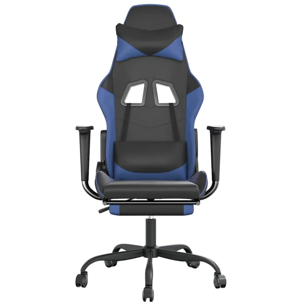 vidaXL Massage gamestoel met voetensteun kunstleer zwart en blauw, foto 4