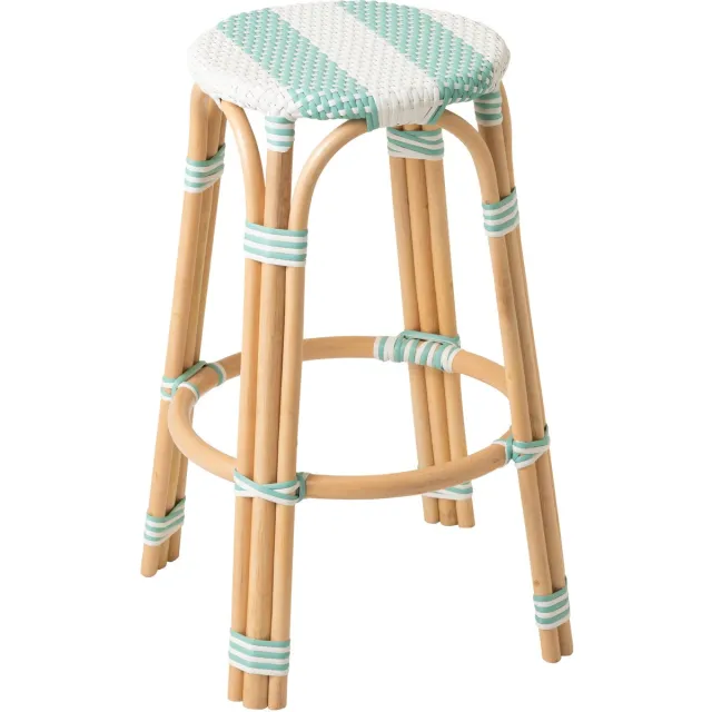 J-Line kruk gestreept - hout - lichtblauw/ wit - 2 stuks