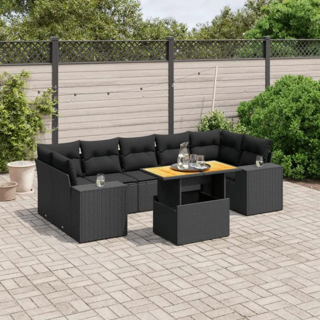 vidaXL 8-delige Loungeset met kussens poly rattan zwart, foto 2