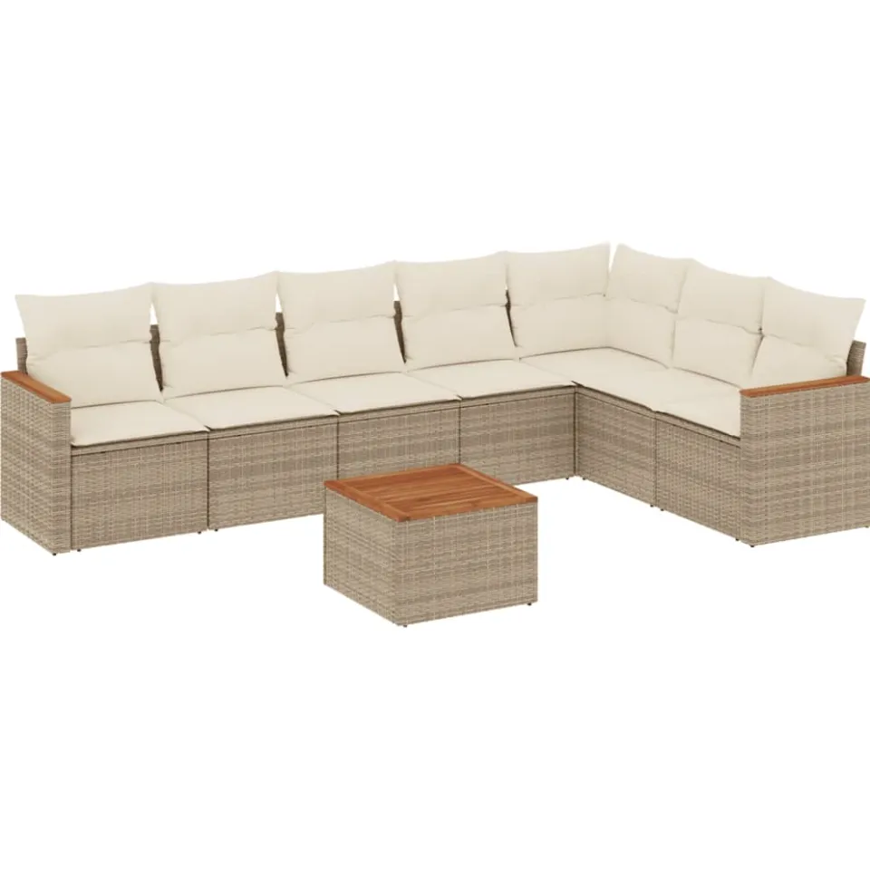 vidaXL 8-delige Loungeset met kussens poly rattan beige, foto 3