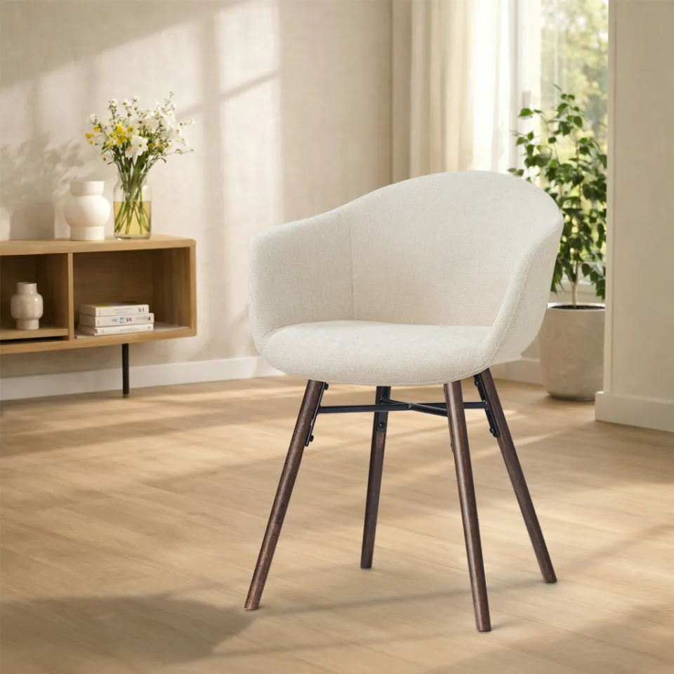 Nolon Nena-Otis eetkamerstoel cottonbeige - walnoot houten onderstel, foto 2