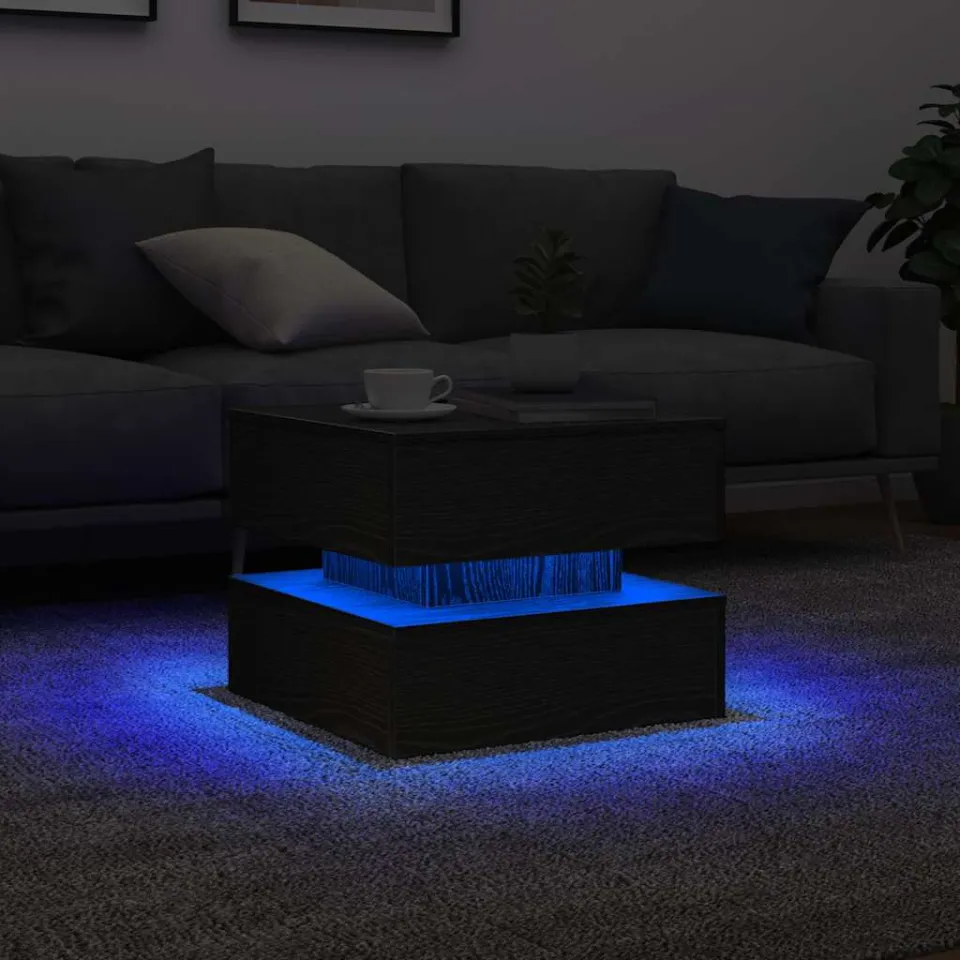 vidaXL Salontafel met LED-verlichting 50x50x40 cm zwart eikenkleurig, foto 4