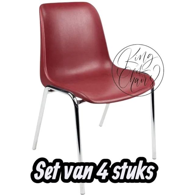 Everardo Kantinestoel Helene Bordeauxrood -set van 4- verchroomd onderstel kantinestoel stapelstoel kuipstoel vergaderstoel tuinstoel kantine stoel stapel stoel tuin stoel kantinestoelen stapelstoelen kuipstoelen arenastoel schoolstoel bezoekersstoel Everardo Bordeauxrode zitting met verchroomd onderstel