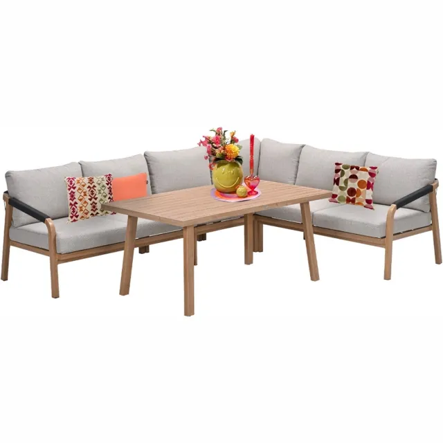 Garden Impressions Monti lounge-diningset - 5-dlg. - light teaklook - zwart - gobi sand Bruin