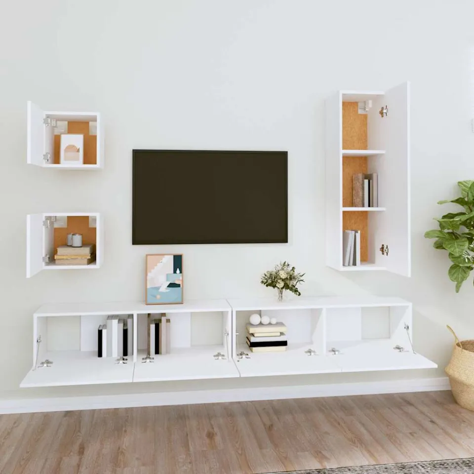 vidaXL 5-delige Tv-meubelset bewerkt hout wit, foto 2