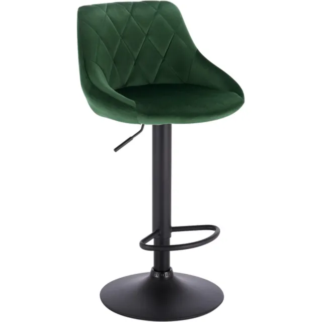 Happyment Designer Barkruk Herli - Met rugleuning - Stevig - Ergonomische barstoel - Velvet - Zithoogte 60 - 82cm - Donkergroen - Set van 1 - Keuken en bar - In hoogte verstelbaar
