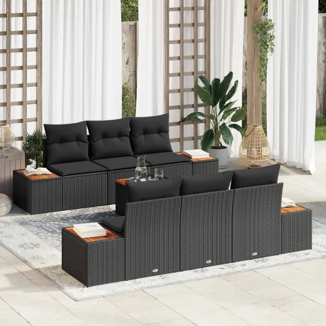 vidaXL Tuin Sofa Set 7 st Zwart Poly riet, foto 2