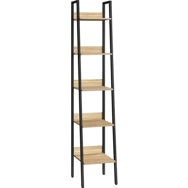 LEOBERT Boekenkast SONOMA, 5 Planken en Stalen Frame, Kleur: Eiken Sonoma en Zwart, Modern en Functioneel Design, Ideaal voor Woonkamer, Slaapkamer of Kantoor, 170 x 33,8 x 30 cm eikenkleur / zwart