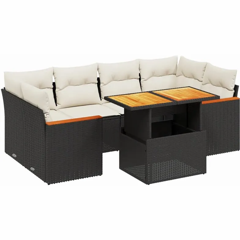 vidaXL 7-delige Loungeset met kussens poly rattan zwart