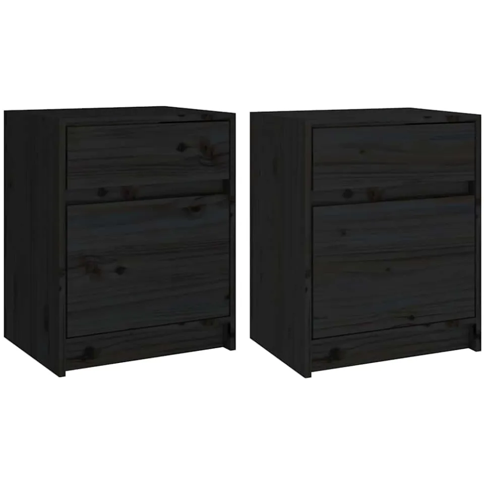 vidaXL Nachtkastjes 2 st 40x31x50 cm massief grenenhout zwart
