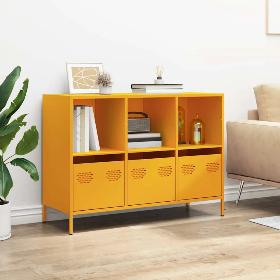 vidaXL Dressoir 101,5x39x73,5 cm koudgewalst staal mosterdgeel, foto 2
